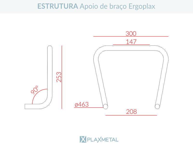 Dimensões Estrutura Apoio de Braço Ergoplax – 23912 Estrutura Apoio de Braço Ergoplax
